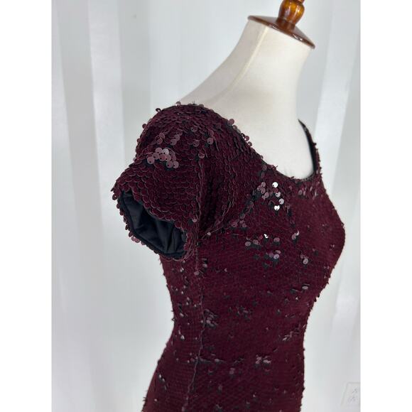 NWT DRESS THE POPULATION Women’s Burgundy Bodycon Sequin Dress Sz S - Picture 6 of 10